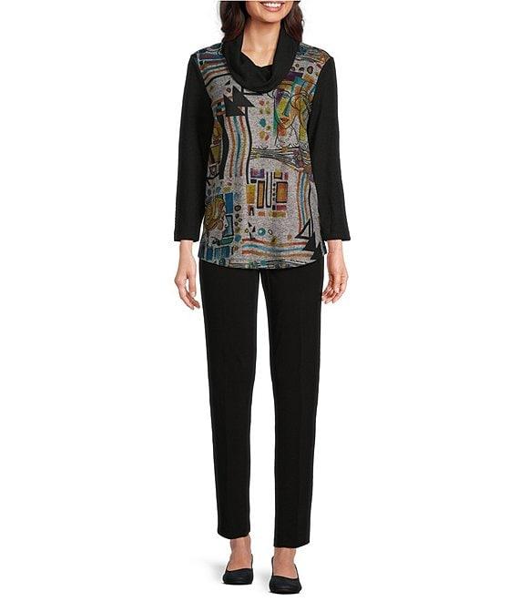 Ali Miles Knit Print Cowl Neck 3/4 Sleeve Tunic Product Image