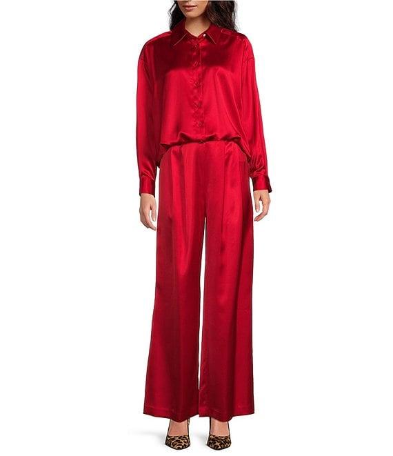 Gianni Bini Devon Wide Leg High Rise Satin Pants Product Image