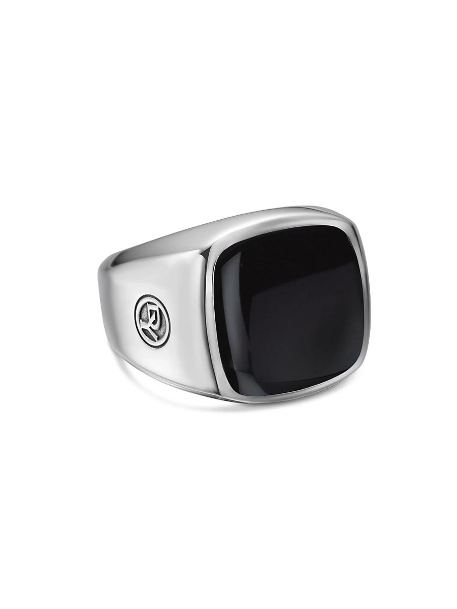 Mens Exotic Stone Signet Ring in Sterling Silver Product Image