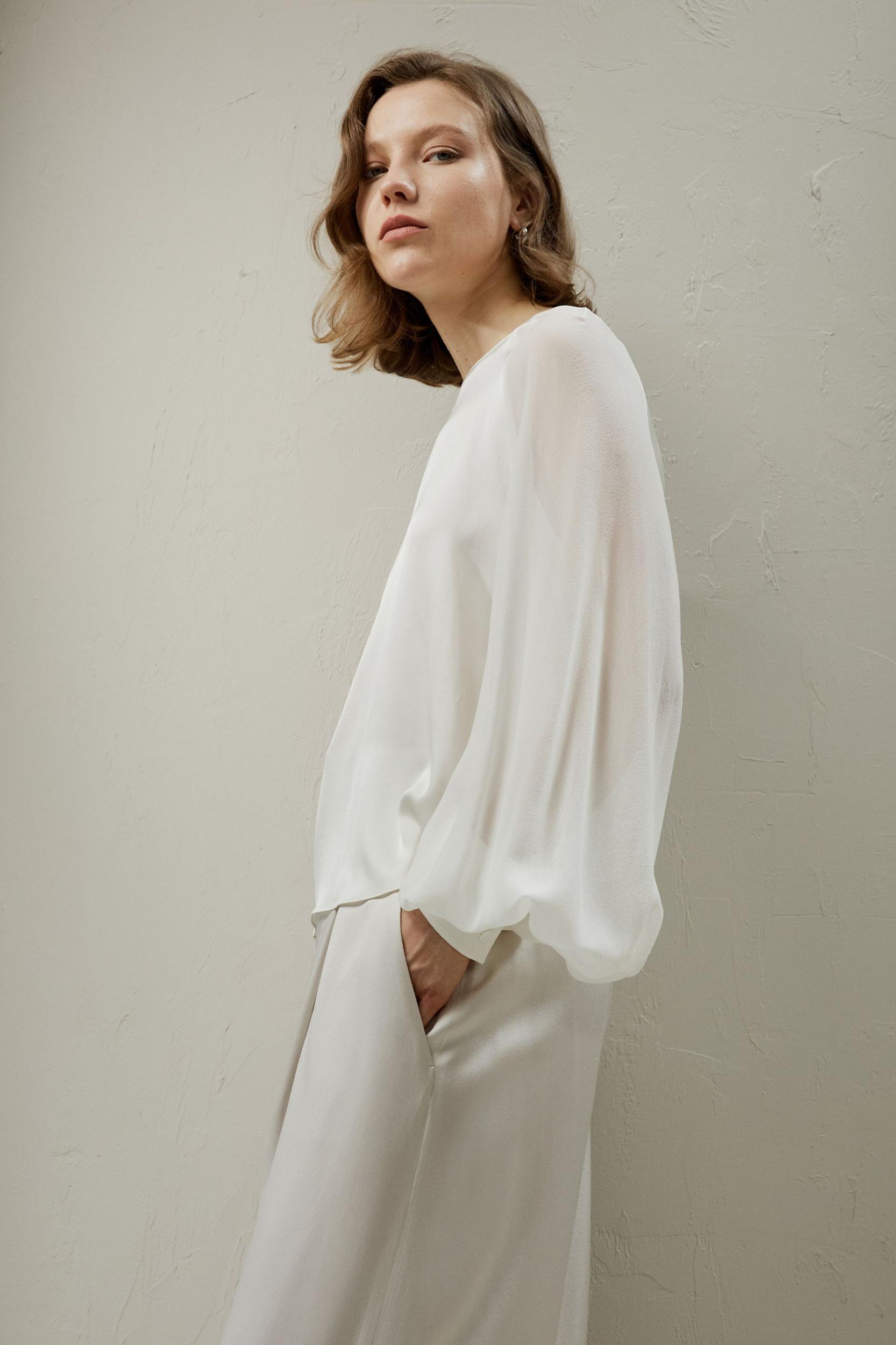 LILYSILK Women Silk Tops White Light and Soft Long Balloon Sleeves 100% Grade 6A Mulberry Silk Light and Soft XL Product Image