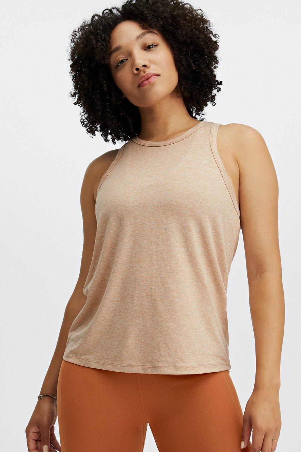 Fabletics Blake Open Back Twist Tank Womens Desert Heather Size L Product Image