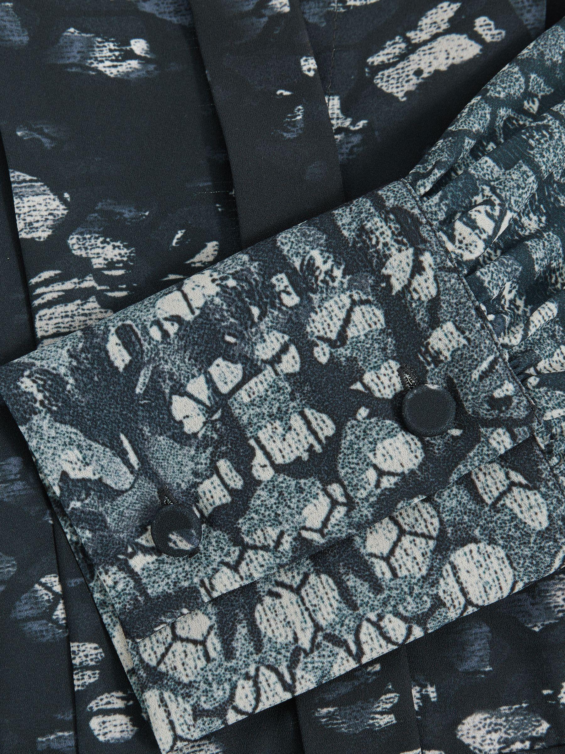 Printed Pleated Shirt Dress in Navy Product Image