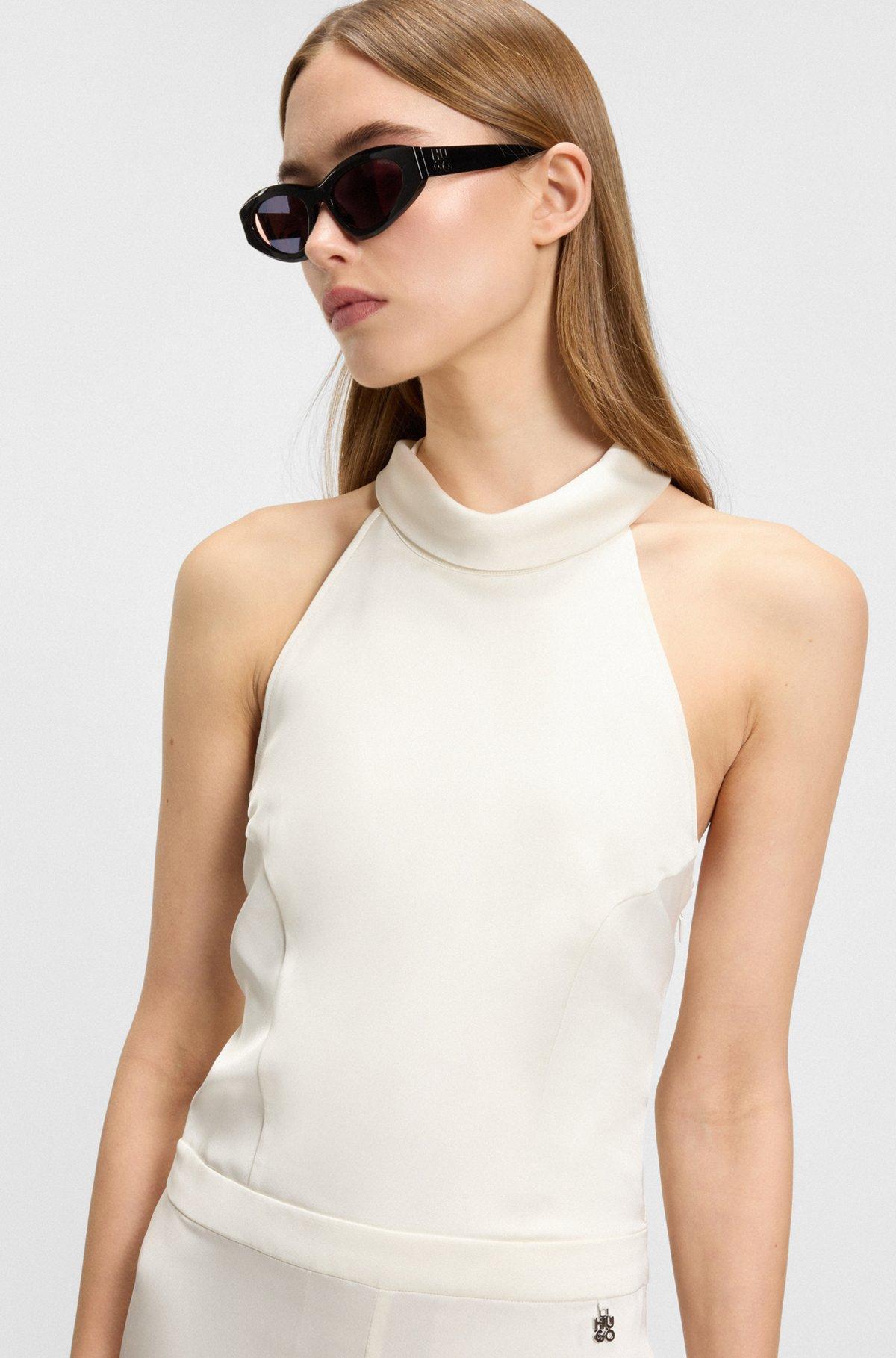 HUGO - Sleeveless jumpsuit in satin with tie neck - White Product Image