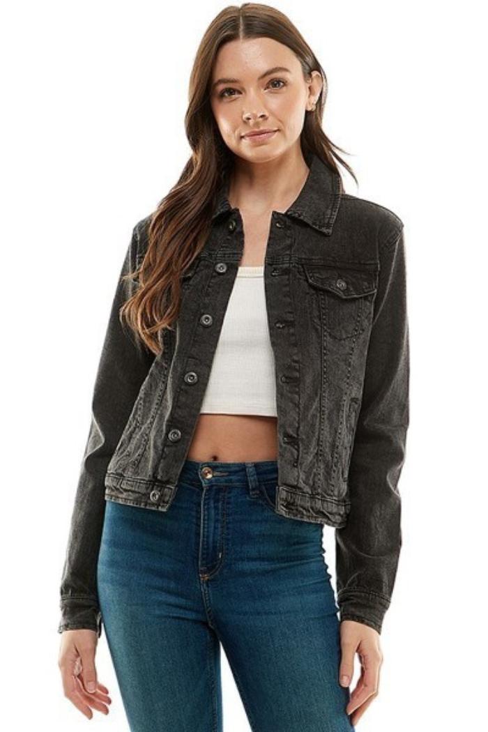 Stretch Solid ladies Casual Denim Jacket Product Image