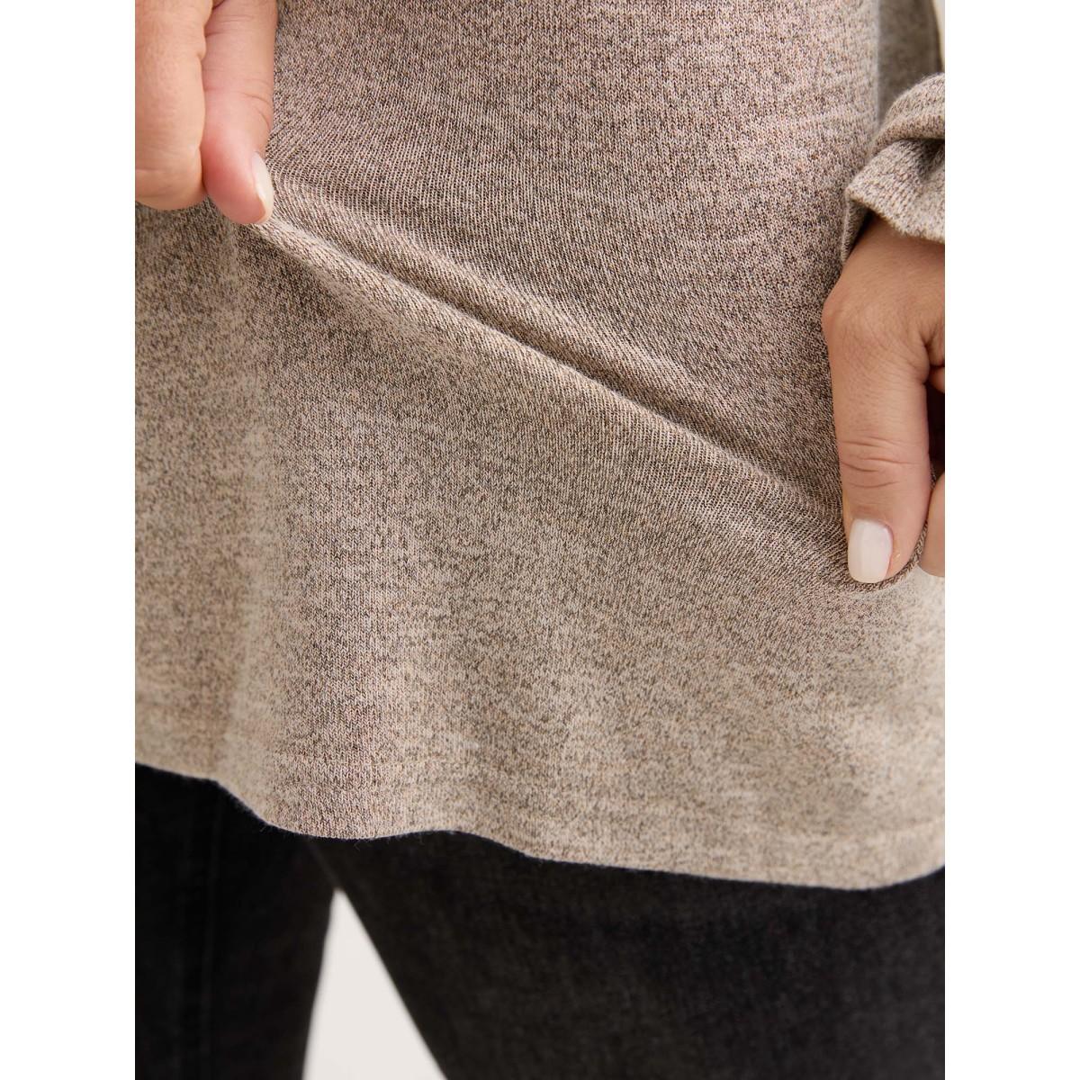 Plus Size Round Neck Heather Pleated T-shirt LightBrown Women Leisure Pleated Round Neck Loose Casual T-shirts BloomChic 28/5X Product Image