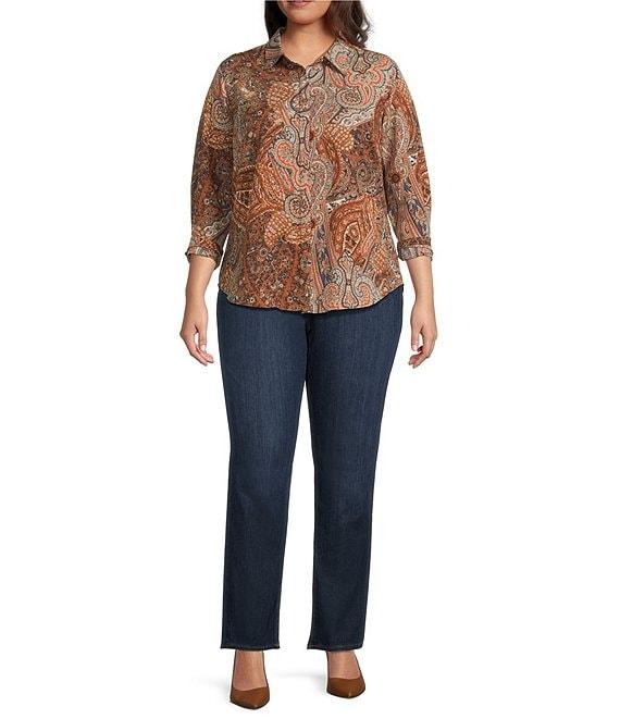 Lauren Ralph Lauren Plus Size Crepe de Chine Paisley Point Collar Long Sleeve Button-Front Shirt Product Image