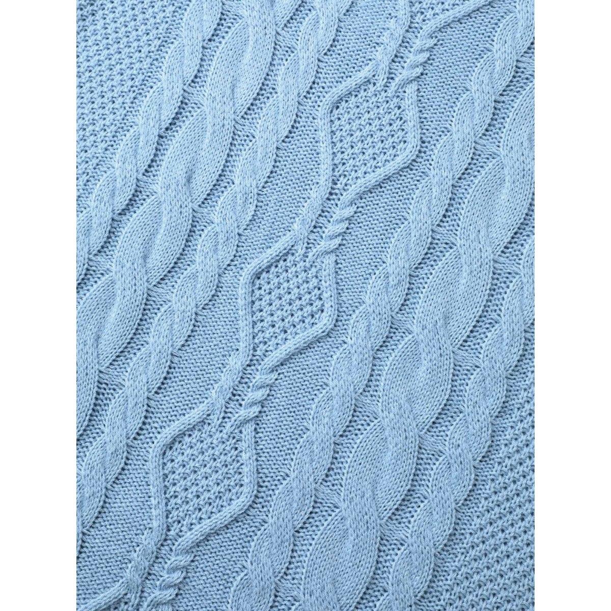 Plus Size Solid Round Neck Plisse Cable Knit Pullover LightBlue Women Casual Loose Long Sleeve Round Neck Everyday Pullovers BloomChic 22-24/3X Product Image