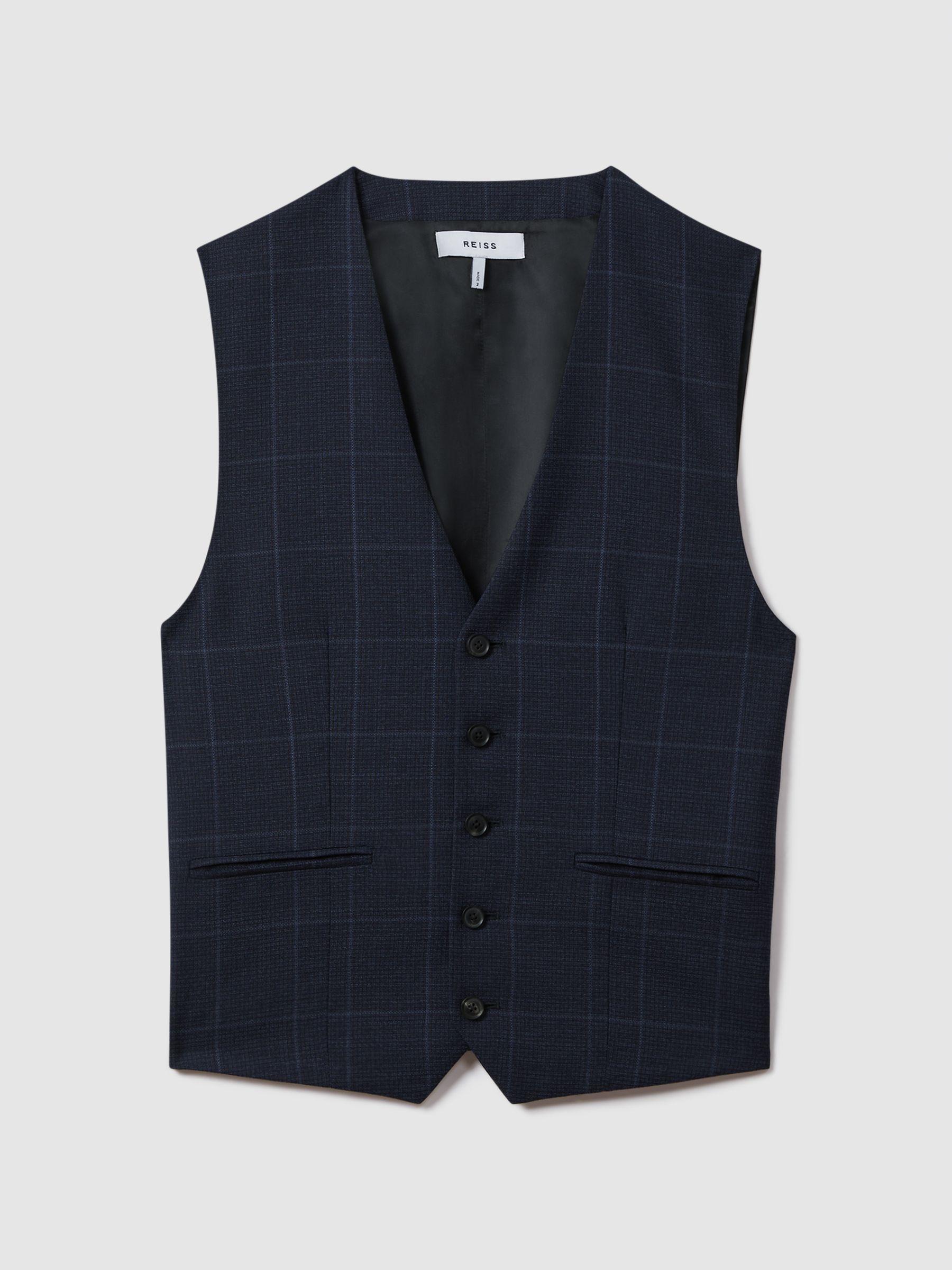 Klink Navy Wool Check Single Breasted Slim Fit Waistcoat Product Image
