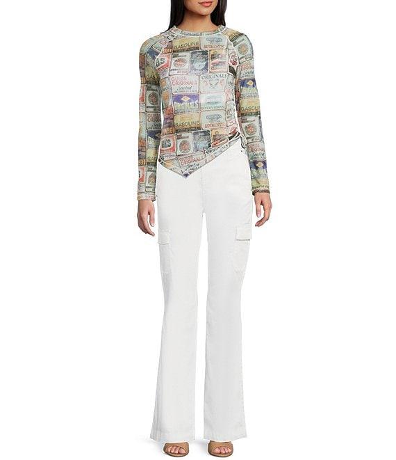 Guess Graphic Pattern Mesh Raglan Sleeve Top Product Image