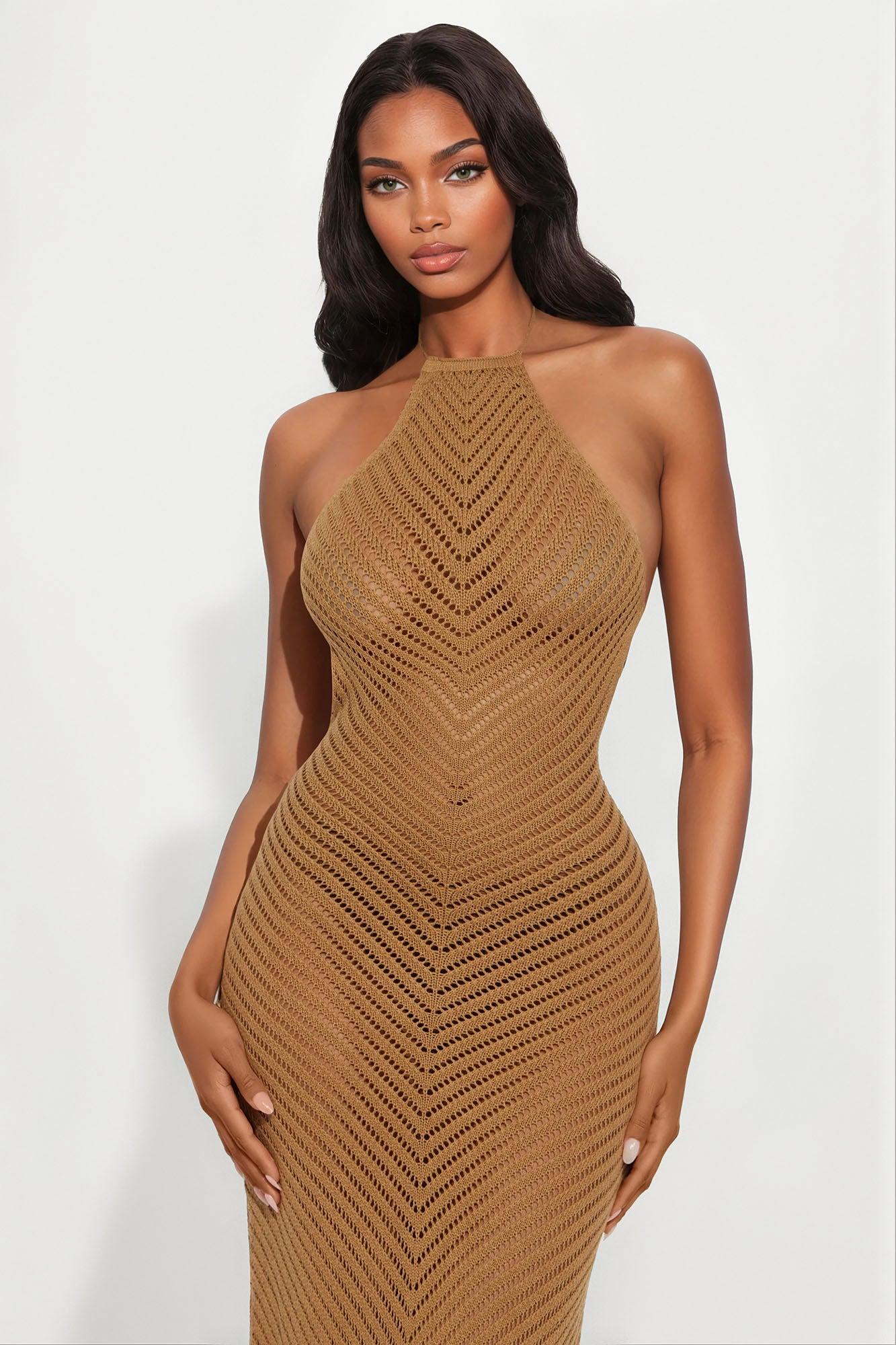 Nicki Crochet Backless Maxi Dress - Tan Female Product Image