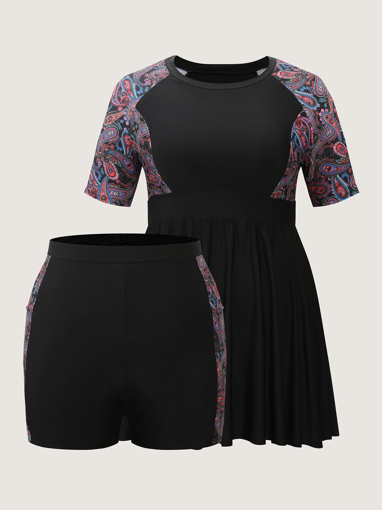 Floral Color Contrast Pockets Swim Dress Female Product Image