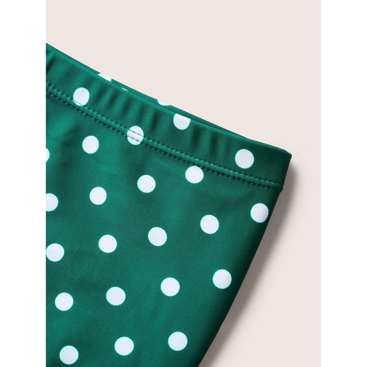 Plus Size Polka Dot Ruched Fit Flare Swim Dress Women's Swimwear Green Beach Bodycon Strapless High stretch Curve Swim Dresses BloomChic 28/5X Product Image