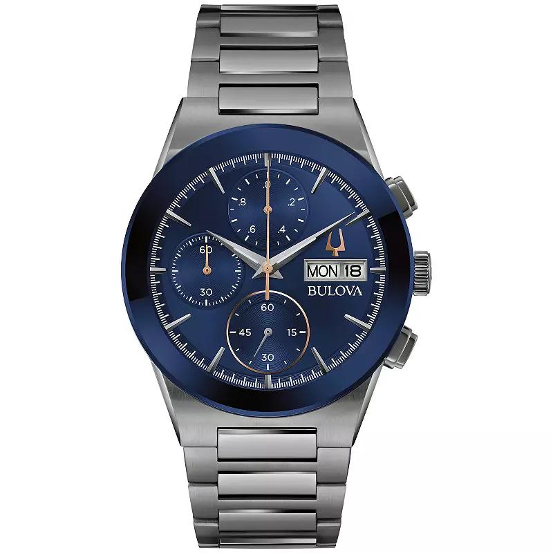Bulova Mens Millennia Grey Stainless Steel Blue Chronograph Dial Bracelet Watch - 98C143 Gray Product Image
