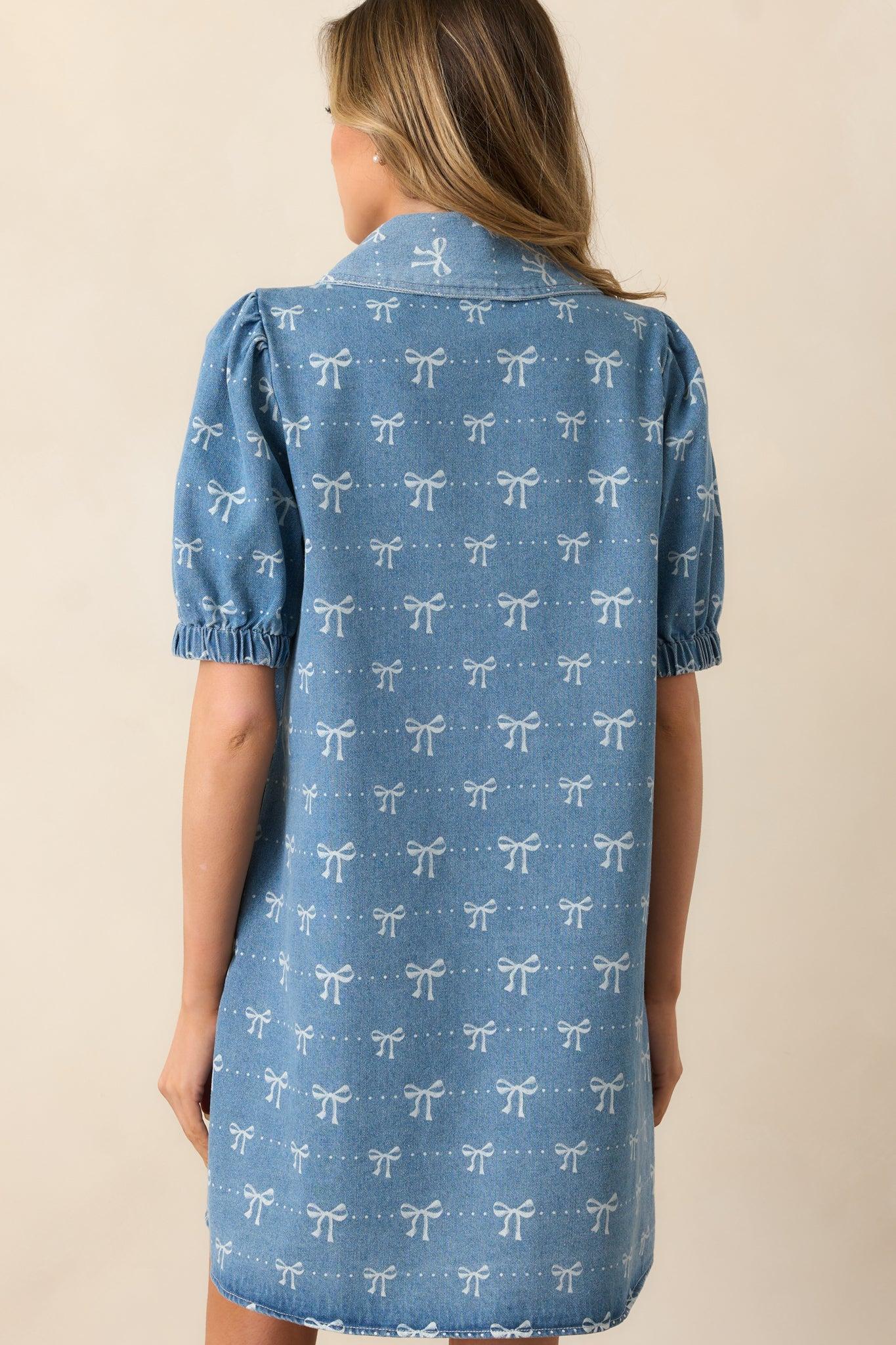 A Fine Line Medium Wash Denim Button Front Mini Dress Product Image