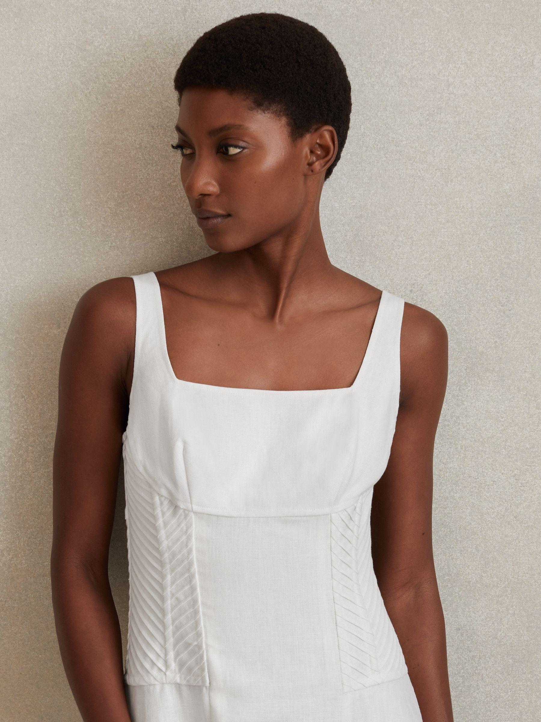 Linen Corset Midi Dress in Ivory Product Image