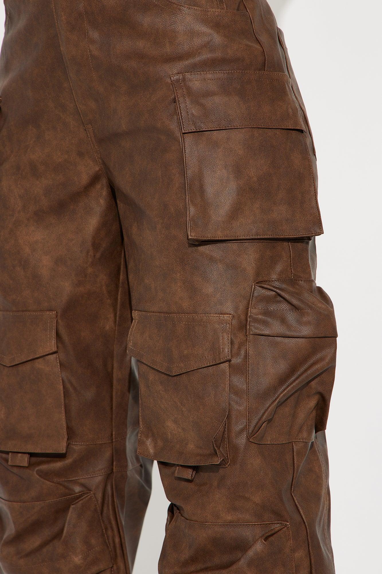 Weekend Warrior Washed Faux Leather Cargo Jogger - Brown Product Image