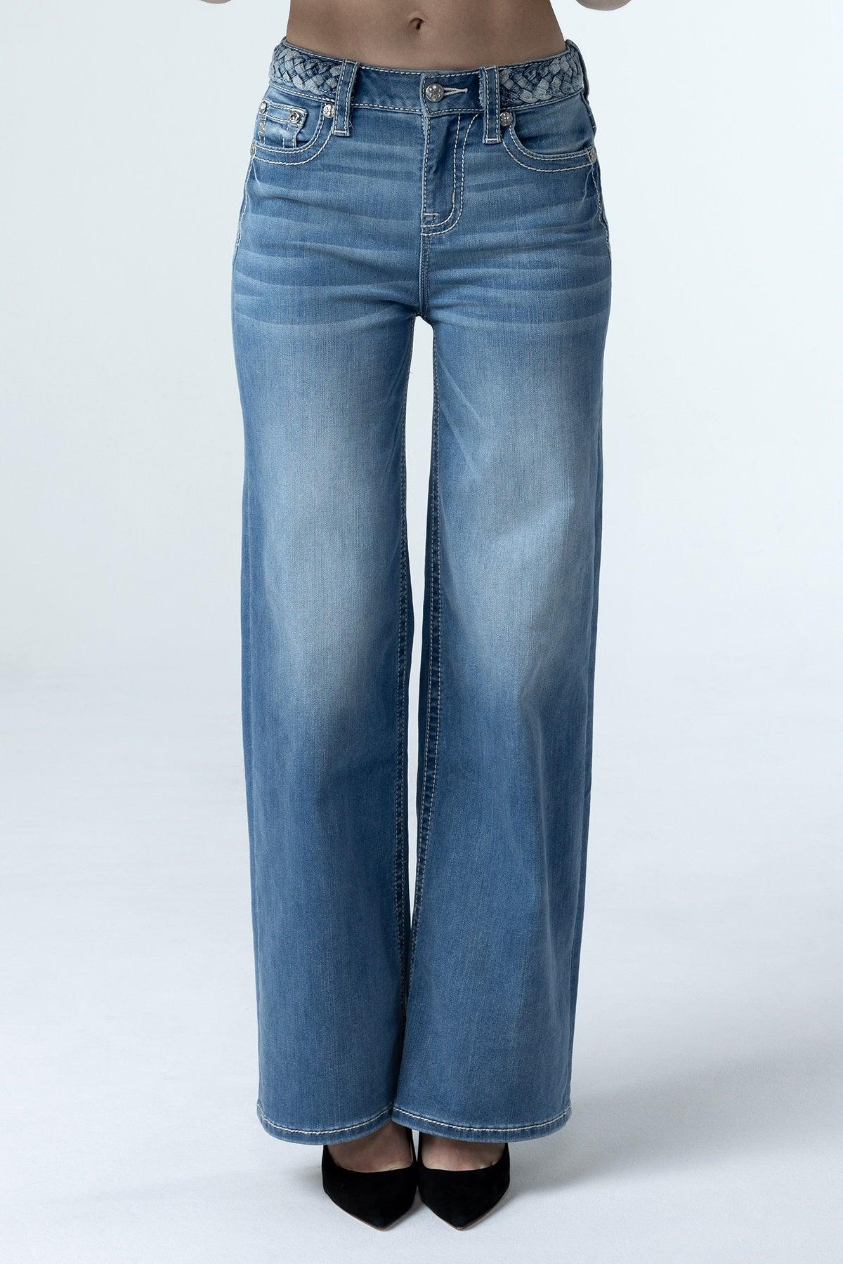 Braided Waist Wide Leg Jeans Product Image