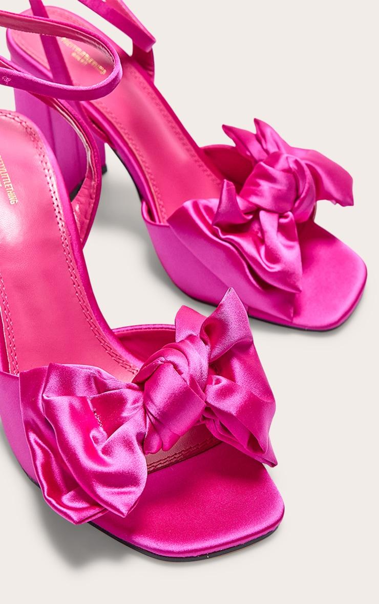 Pink Wide Fit Satin Round Toe Bow Block Heeled Sandals Product Image