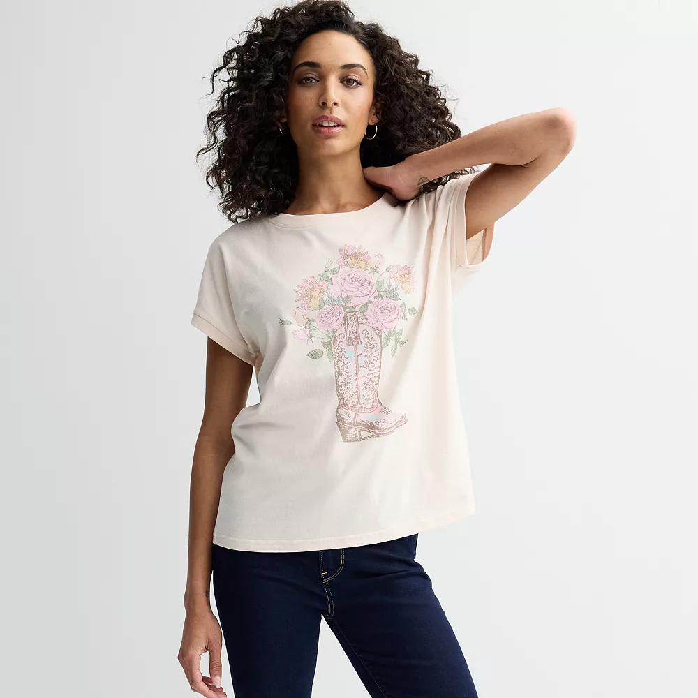 Women's Cowgirl Boot Bouquet Of Flowers Dolman Graphic Tee, Size: XL, Beige Product Image