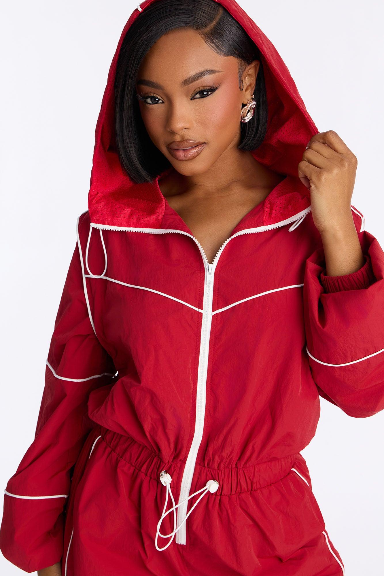Chelsea Hooded Windbreaker Jumpsuit - Red Female Product Image