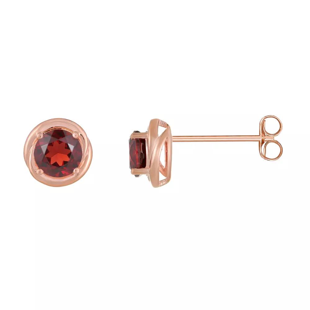 Gemminded 18k Rose Gold Plated Sterling Silver & Garnet Round Stud Earrings, Women's, Pink Tone Product Image