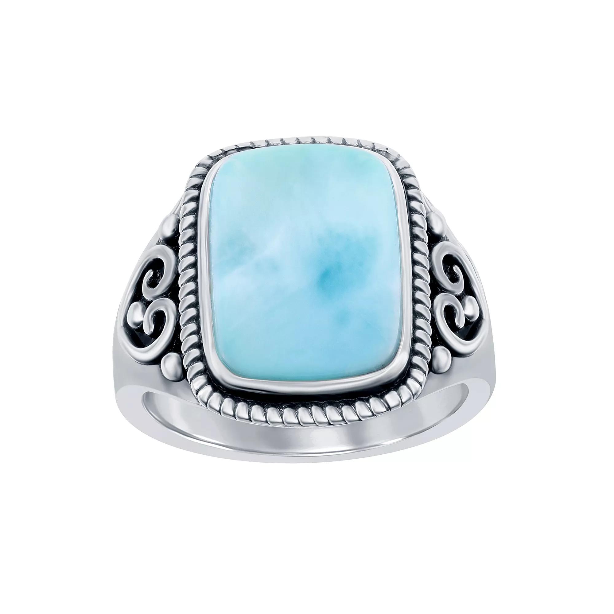 Sterling Silver Larimar Rectangle Ring, Women's, Size: 8 Product Image