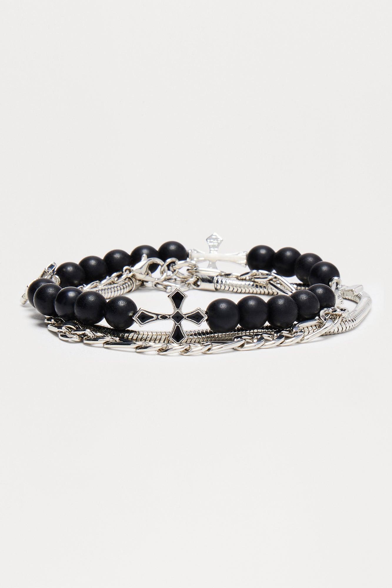 Harbor Beaded Bracelet Set - Silver/Black Product Image