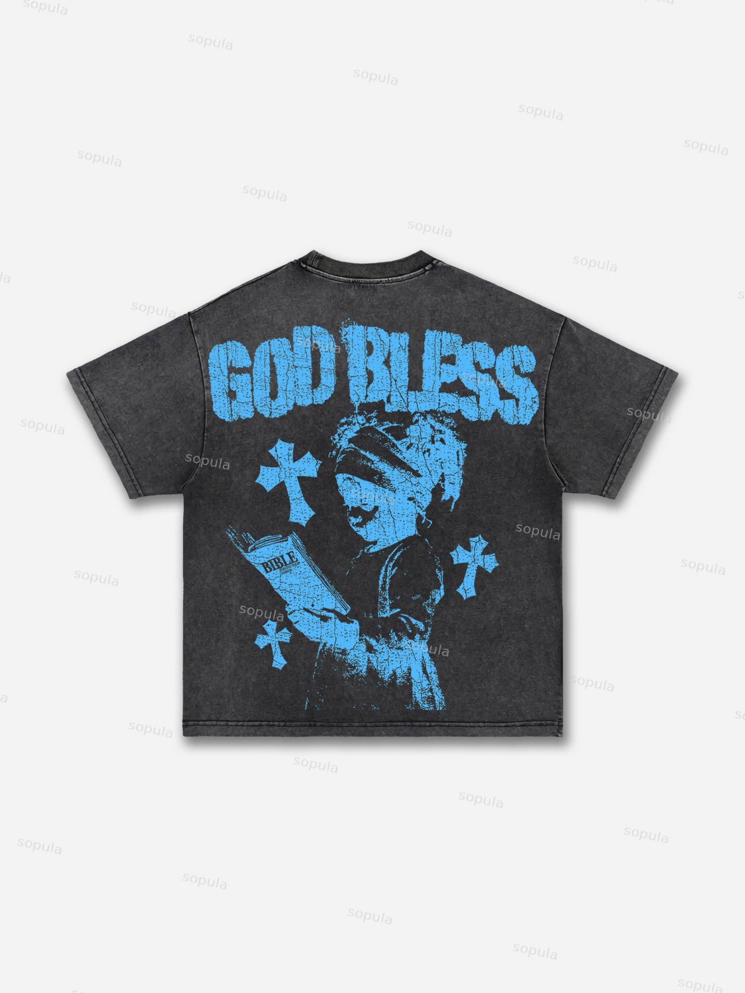 Men's God Bless Children's Prayer Graphic Washed T-shirt Product Image