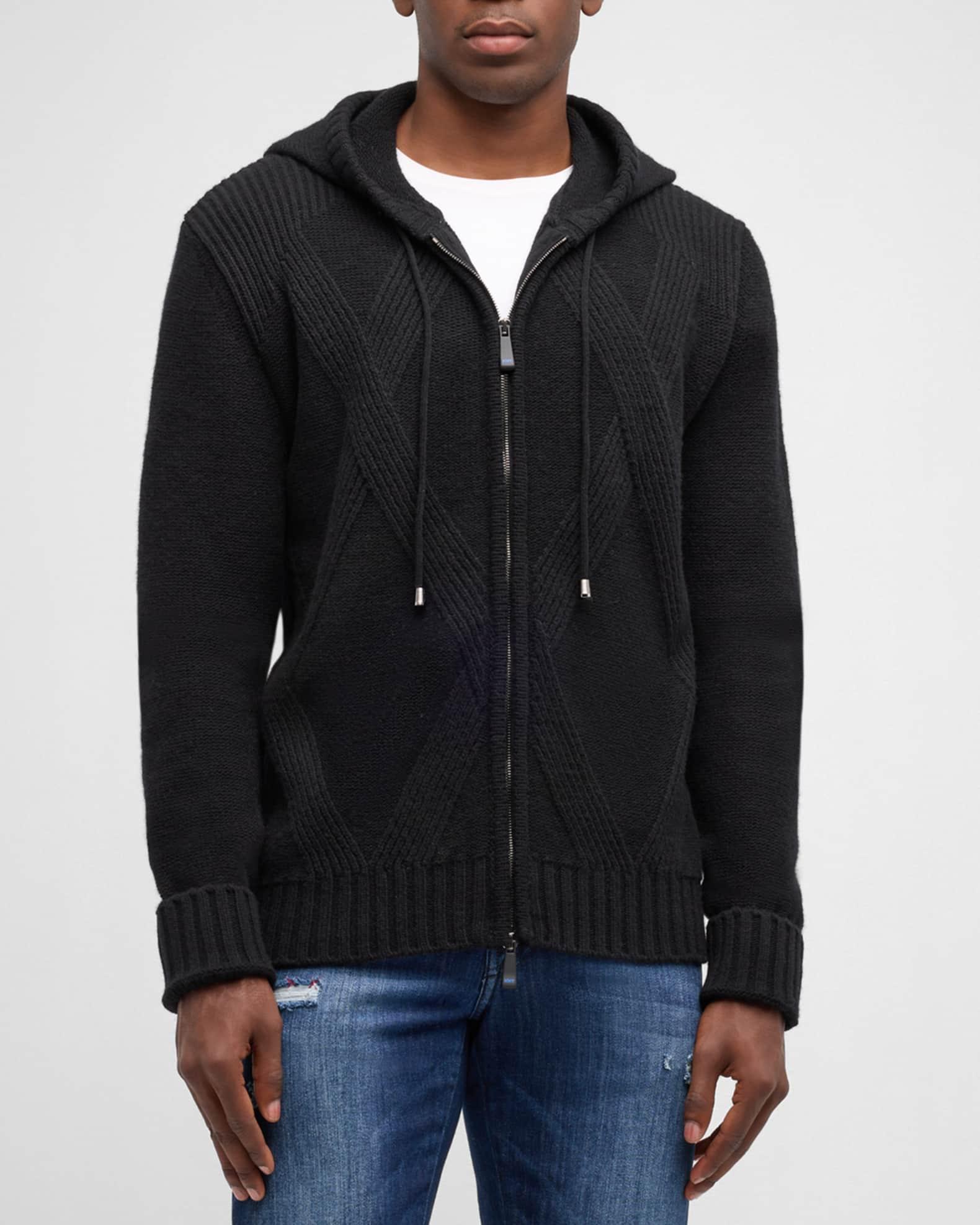 Men's Wool Argyle Jacquard Hooded Full-Zip Sweater Product Image
