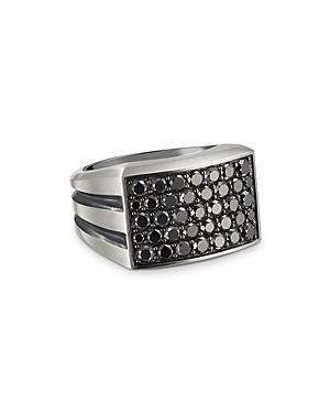 David Yurman Mens Sterling Silver Beveled Signet Ring with Black Diamonds Product Image