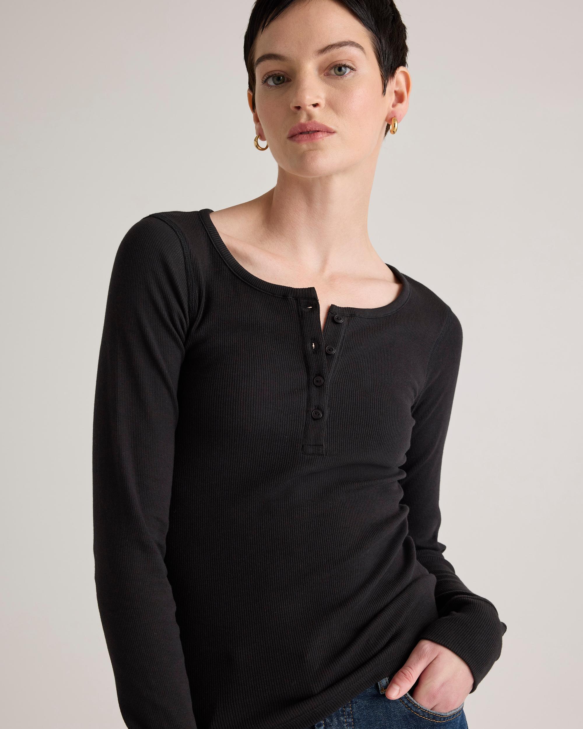 Quince | Women's Micro-Rib Henley Long Sleeve T-Shirt Organic Cotton Product Image