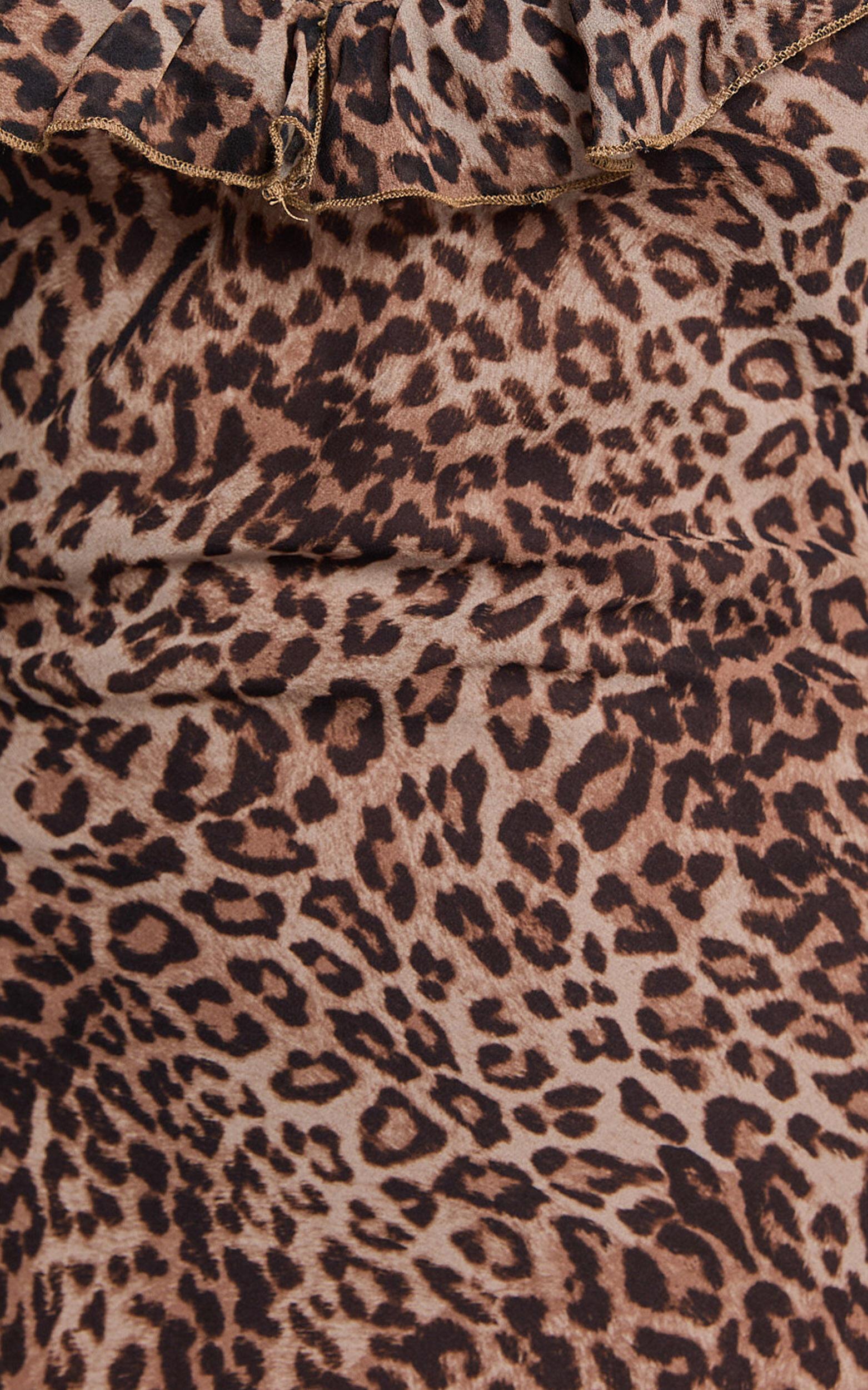 Riley Maxi Dress - Asymmetric Ruffle Detail Maxi Dress in Tonal Leopard Product Image