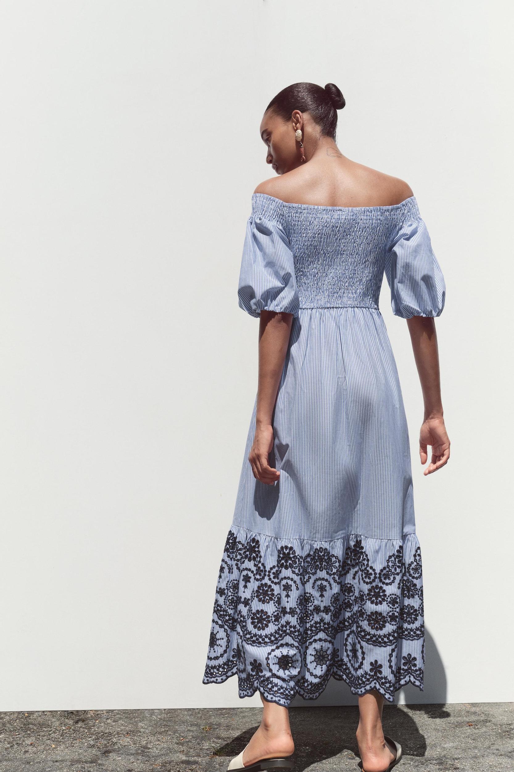 STRIPED EMBROIDERED MIDI DRESS Product Image