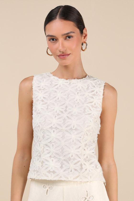 Charissa Ivory Textured Sleeveless Crew Neck Top Product Image