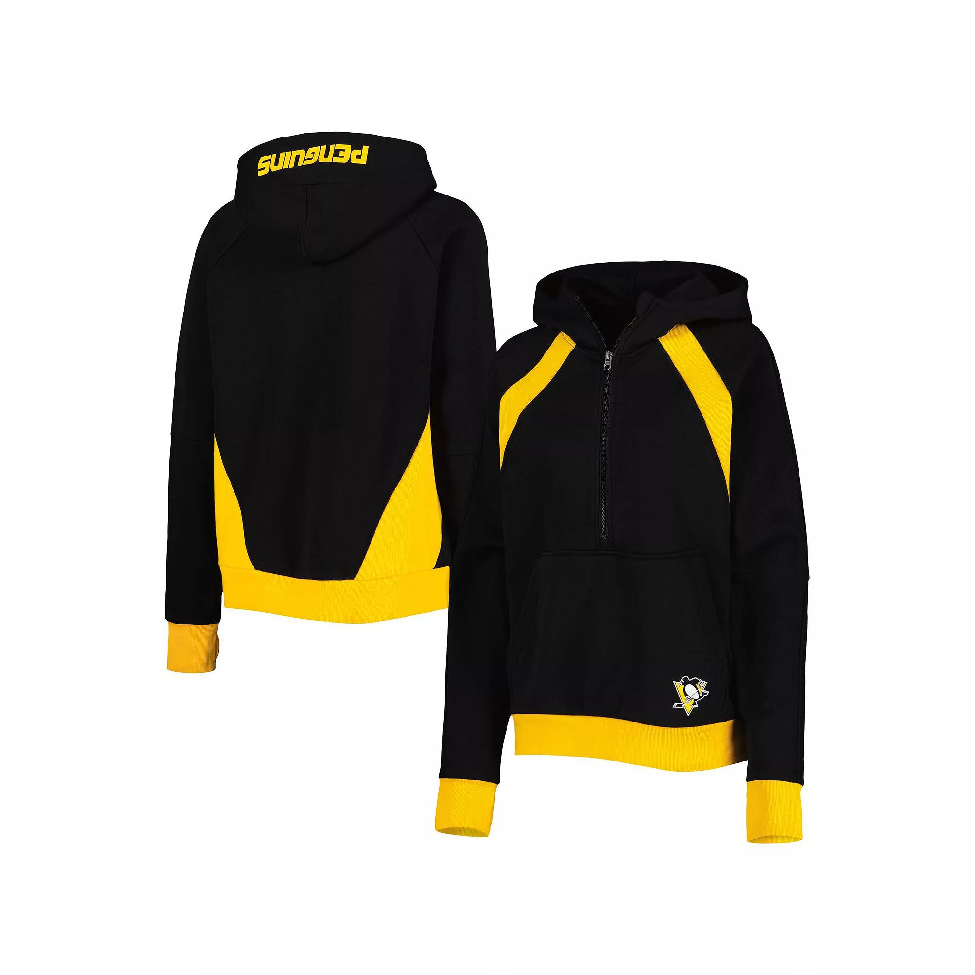 Women's Starter Black Pittsburgh Penguins Wishbone Half-Zip Hoodie, Size: Small Product Image