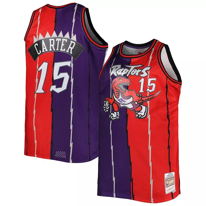 Men's Mitchell & Ness Vince Carter Purple/Red Toronto Raptors Big & Tall Hardwood Classics 1998/99 Split Swingman Jersey,  Product Image