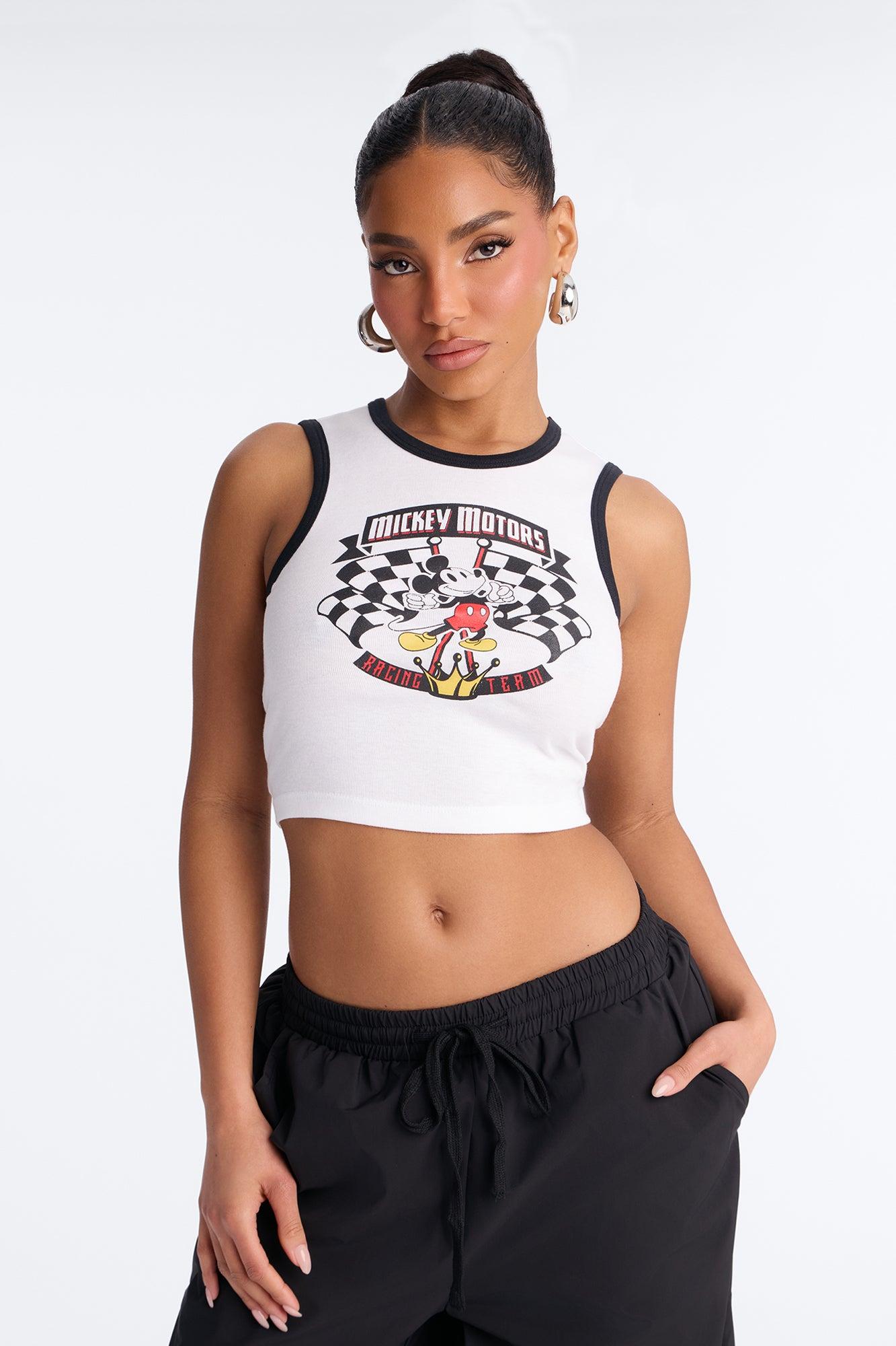 Mickey Racing Rib Tank - White Female Product Image