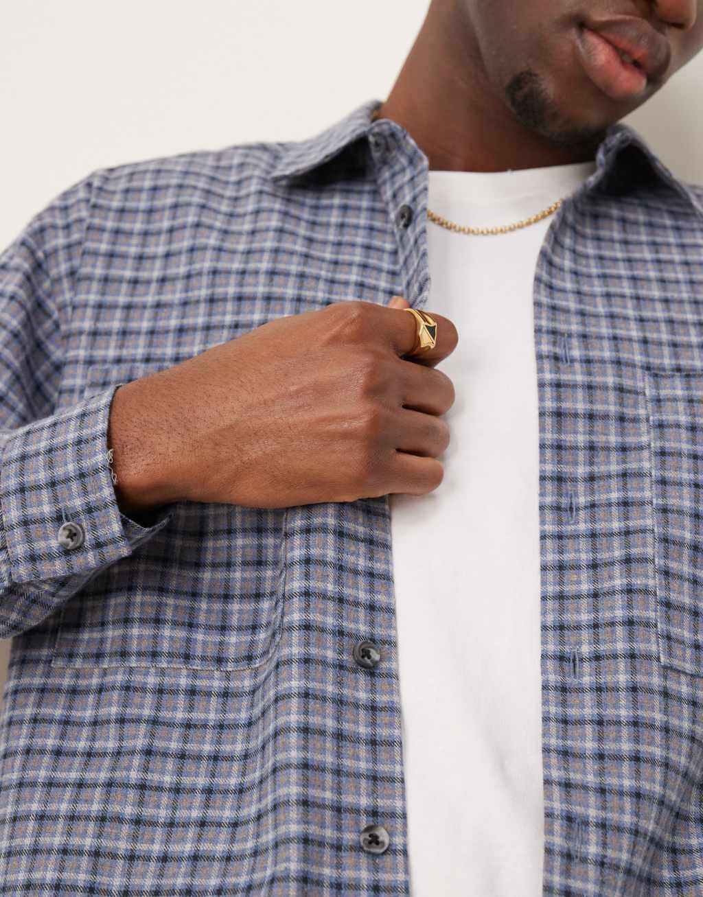 ASOS DESIGN oversized boxy flannel shirt in blue check Product Image