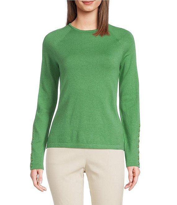 J.McLaughlin Jamey Crew Neck Button Trim Raglan Sleeve Sweater Product Image