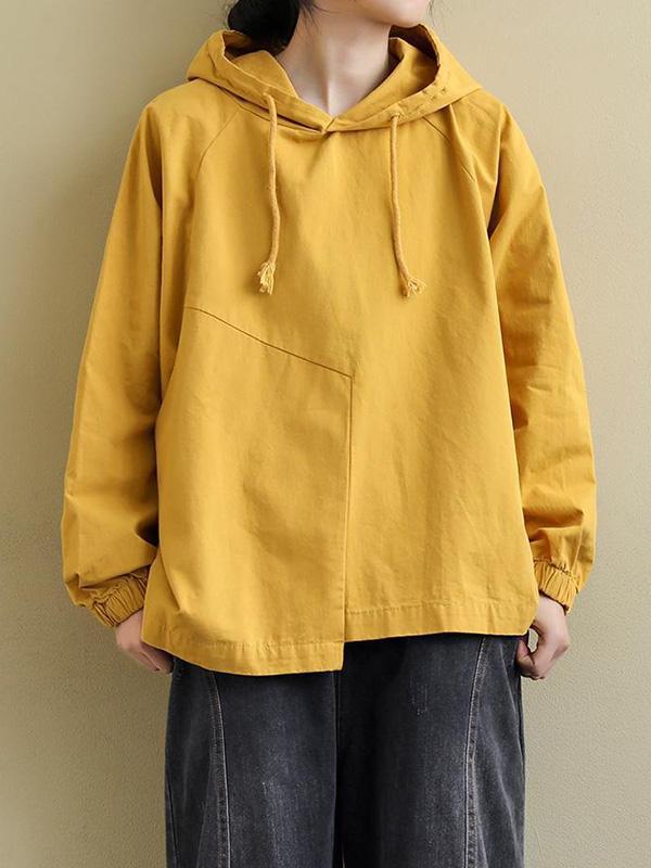 Artistic Retro Solid Color Split-Joint Hooded Long Sleeves Hoodies Product Image