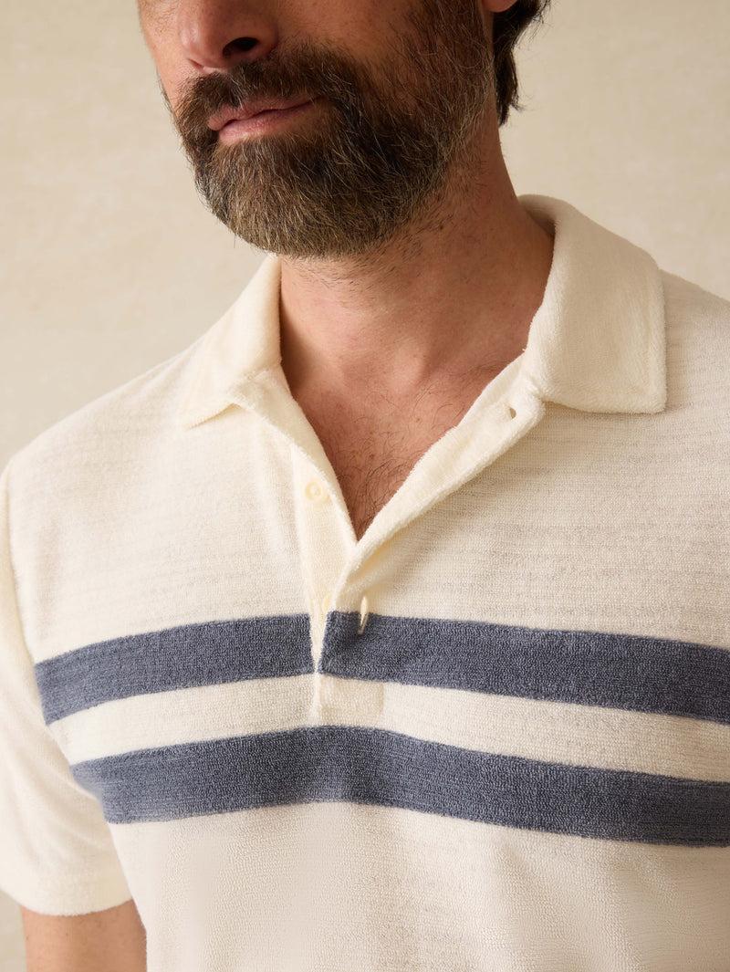 Cabana Towel Terry Surf Stripe Polo - Vintage White Product Image