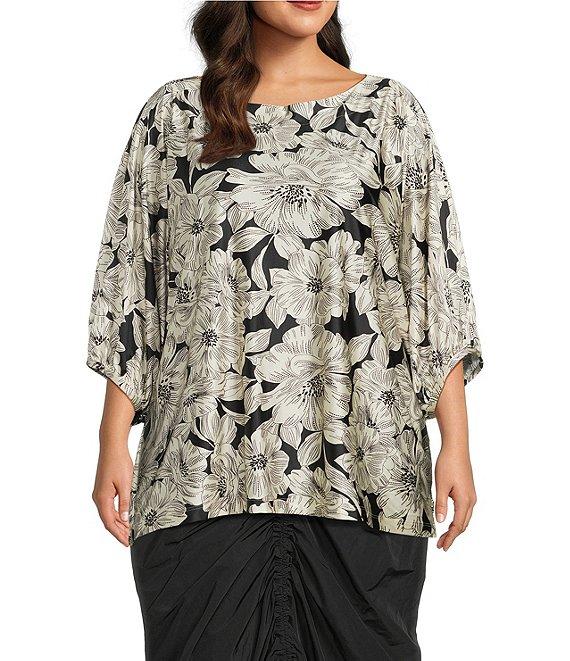 Bryn Walker Plus Wilder Bianchi Neri Knit Boat Neck Elbow Sleeve Tunic Product Image