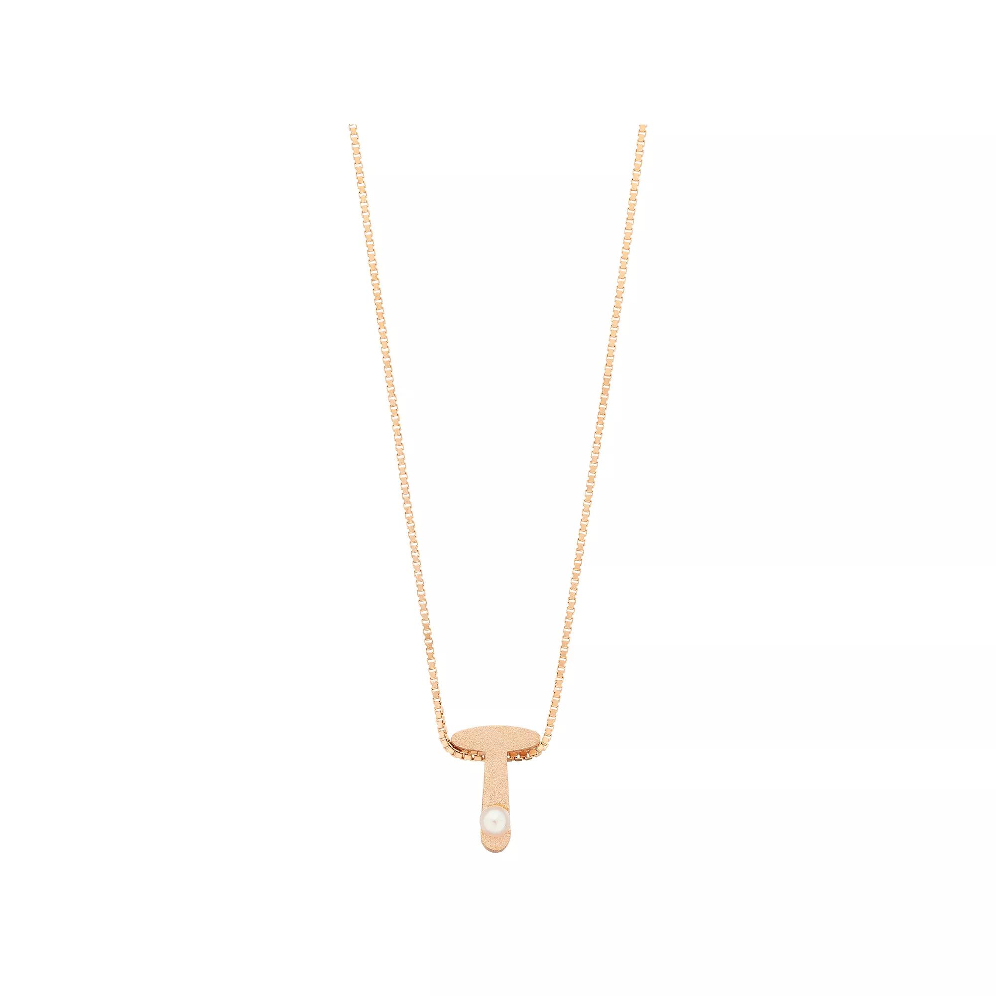 Jewelmak 14k Rose Gold Over Silver Freshwater Cultured Pearl Initial Pendant, Women's, Size: 16" Product Image