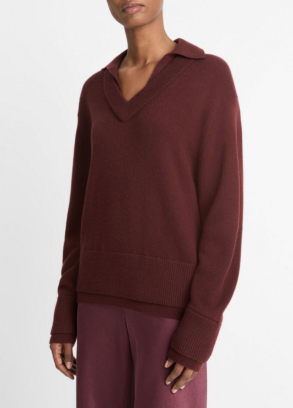 Wool-Cashmere Double-Layer Collared Pullover Product Image