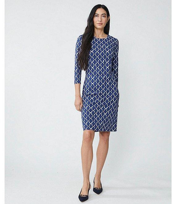 J.McLaughlin Sophia Printed Knit Round Neck 3/4 Sleeve Dress Product Image