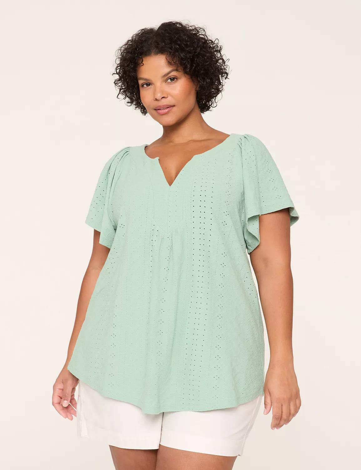 Knit Eyelet Notch-Neck Top Product Image