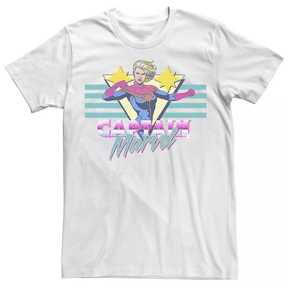 Men's Marvel Captain Marvel Action Pose Retro 80's Logo Poster Graphic Tee,  Product Image