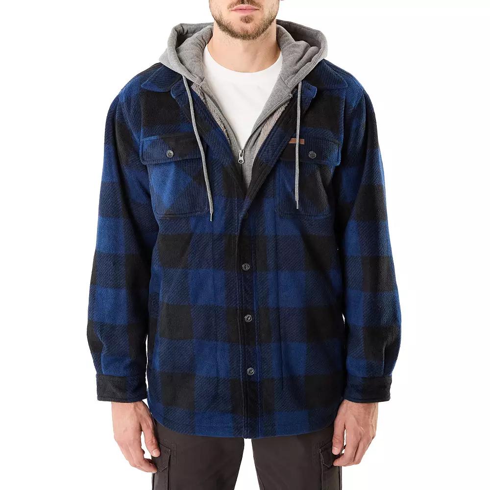 Men's Smith's Workwear Plaid Sherpa-Lined Microfleece Hooded Shirt Jacket,  Product Image