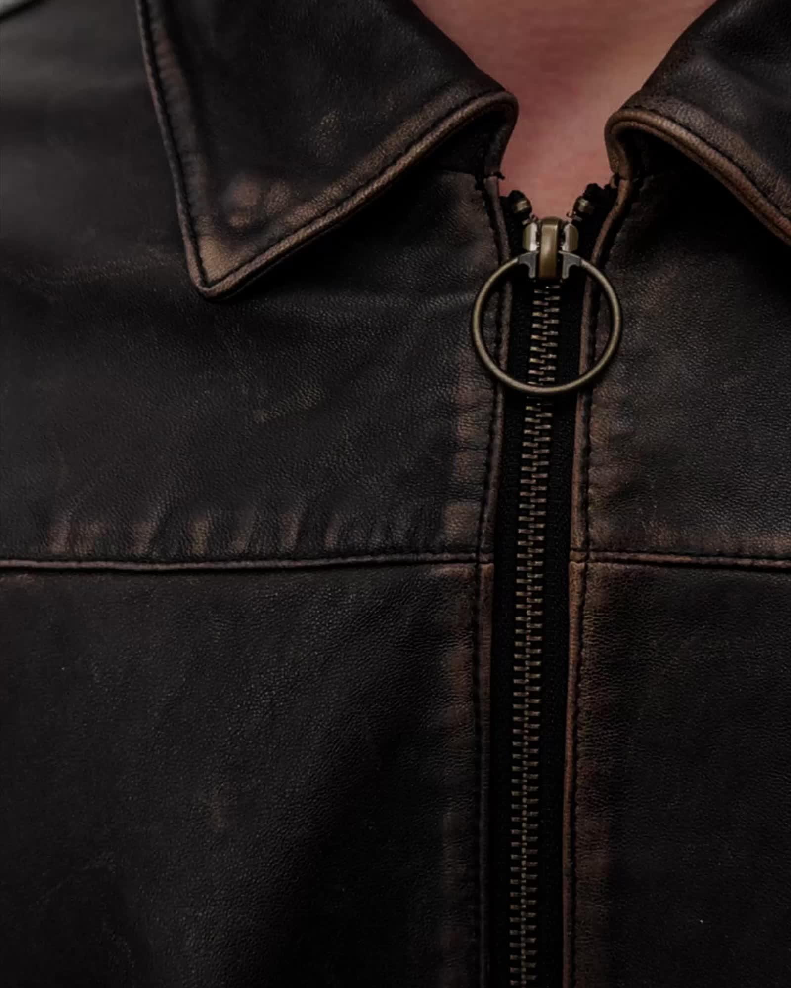 Alkan Zip Up Two Tone Leather Jacket Vintage Black | ALLSAINTS US Product Image