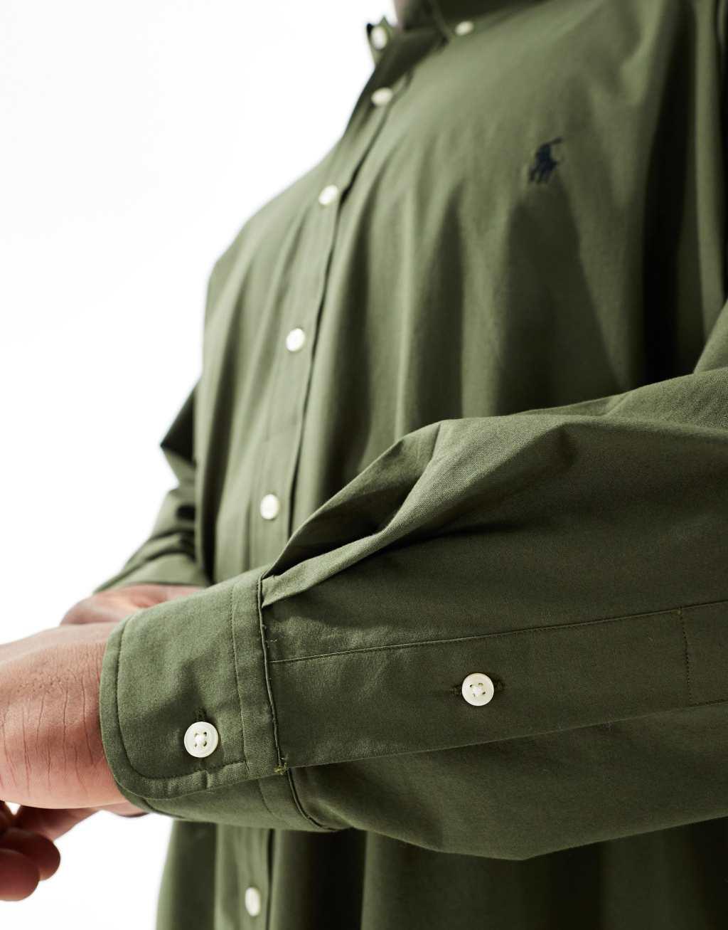 Polo Ralph Lauren Big & Tall icon logo stretch poplin shirt in dark green Product Image